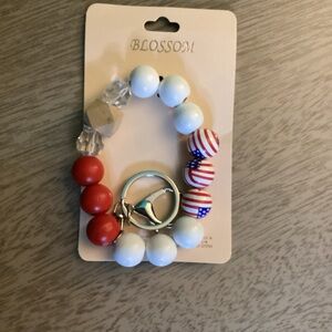Blossom Patriotic Beaded Wristlet Keychain New